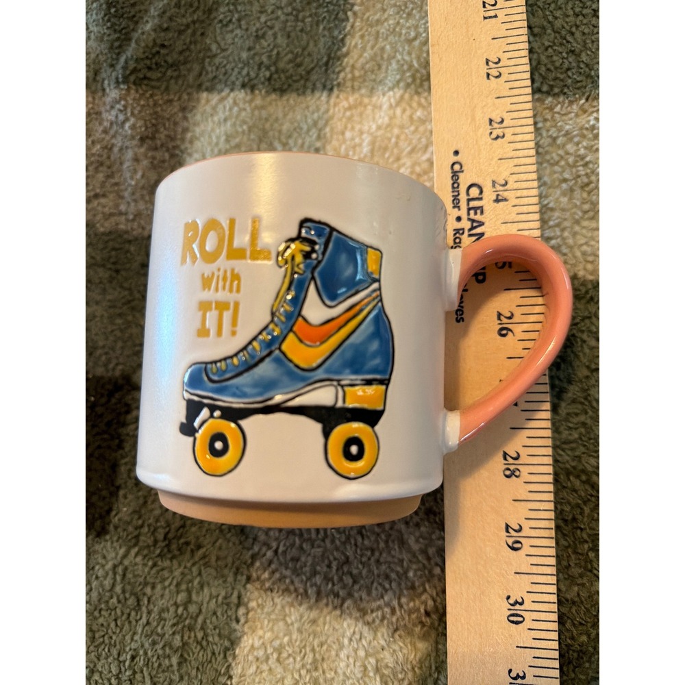 Spectrum Designz Roll With It Roller Skate Ceramic Mug Blue Peach White 2021